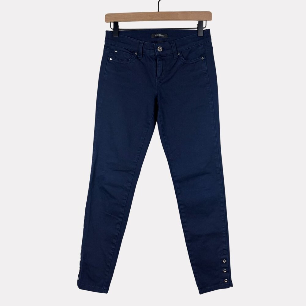 White House Black Market Skimmer Pant Womens Size 0 Navy Blue Snap Ankle